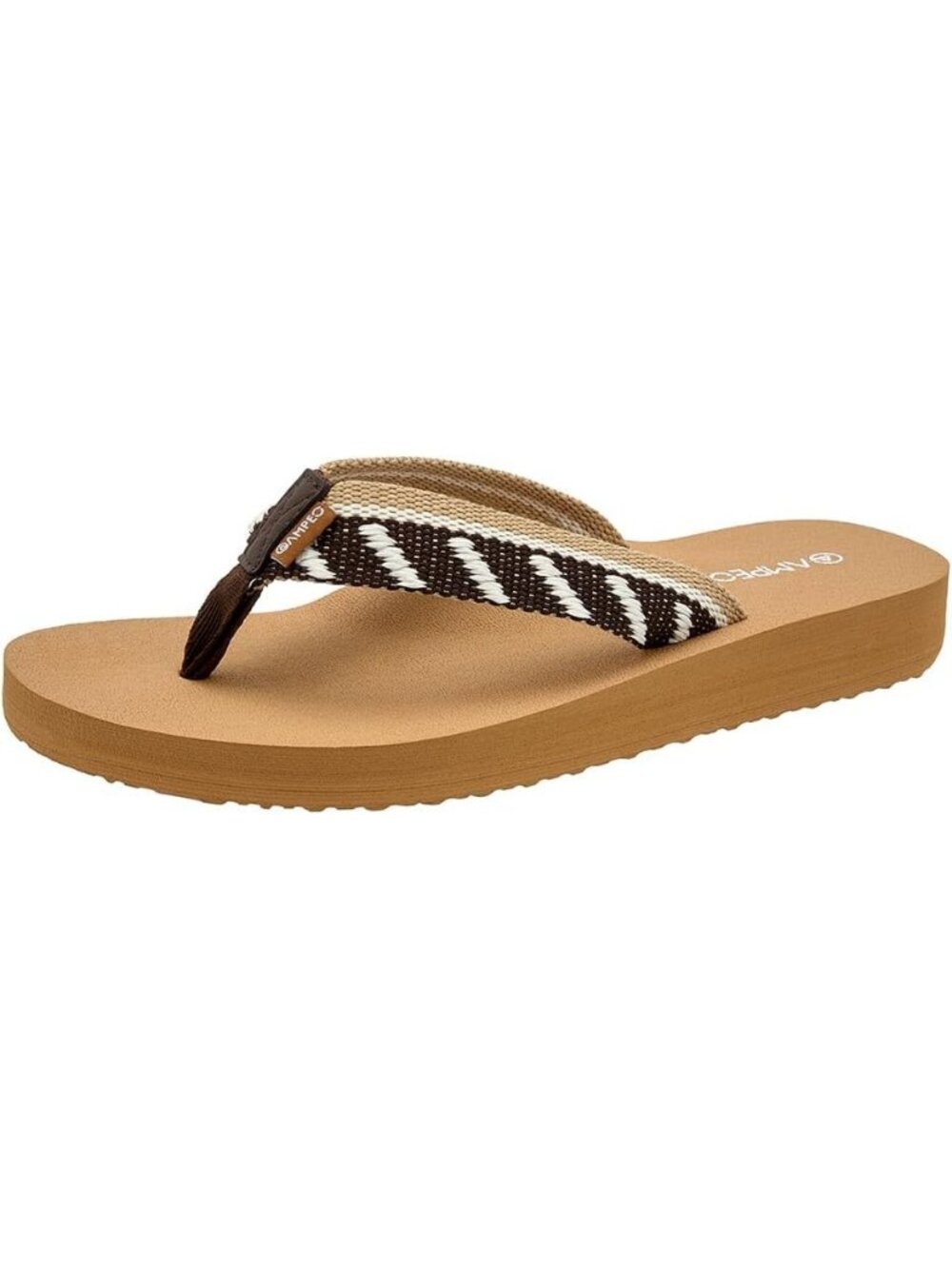 Women's Webbing Stripe Dark Brown Comfortable Flip Flops Summer Thong Sandals